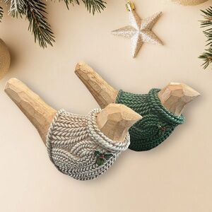 Adorable Christmas Birds with Cozy Knit Sweaters – Set of 2